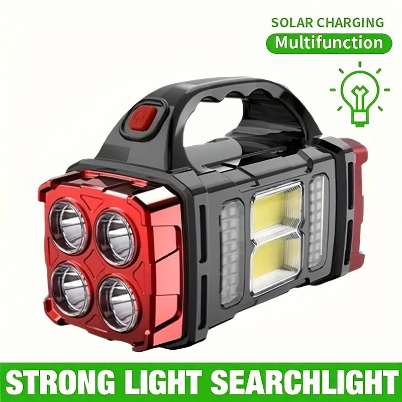 Versatile Solar-Powered Flashlight with 1500mAh Rechargeable Battery, USB Charging & Red Light - Perfect for Camping, Fishing & Outdoor Adventures