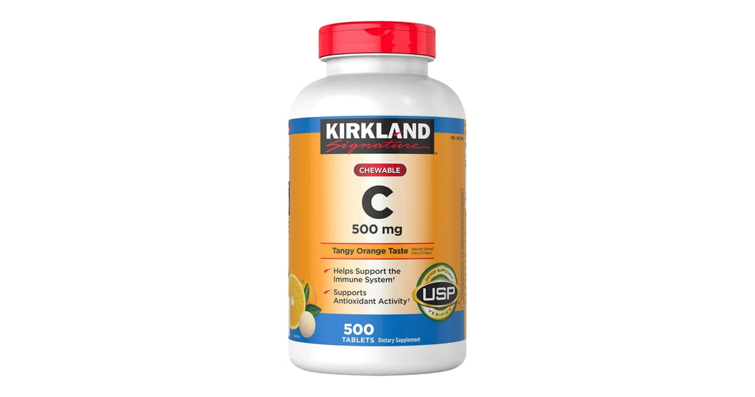 Kirkland Vitamin C (500 mg), Tangy Orange, Chewable Tablets, 500 Count (U.S.A)