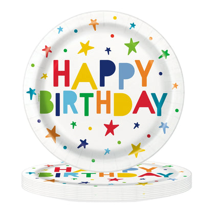 Stars Happy Birthday Disposable Paper Plates, 9", Multicolor, 10 Pieces, by Way To Celebrate