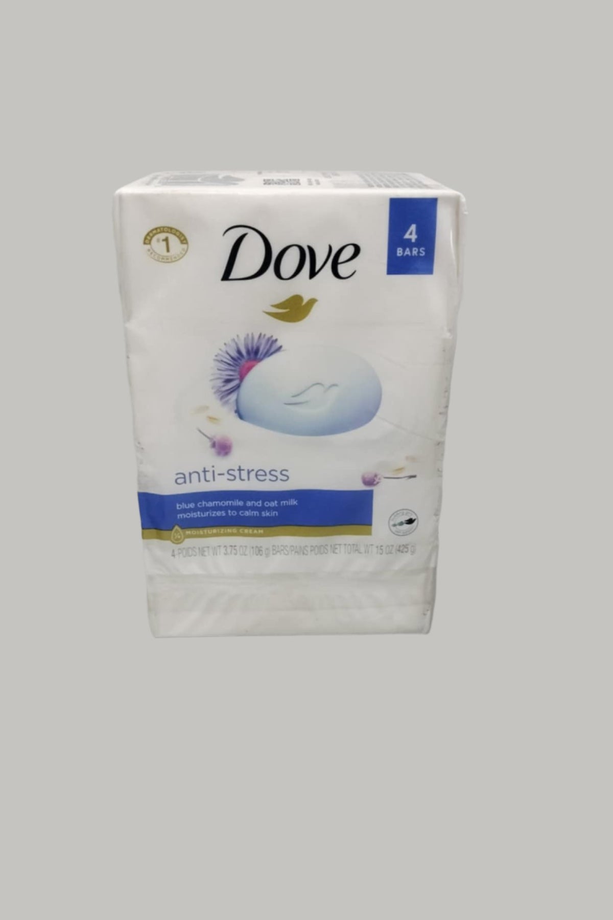 Dove Anti Stress Gentle Beauty Bar Soap Dry Skin Blue Chamomile & Oat Milk, 3.75 oz 4 Bars