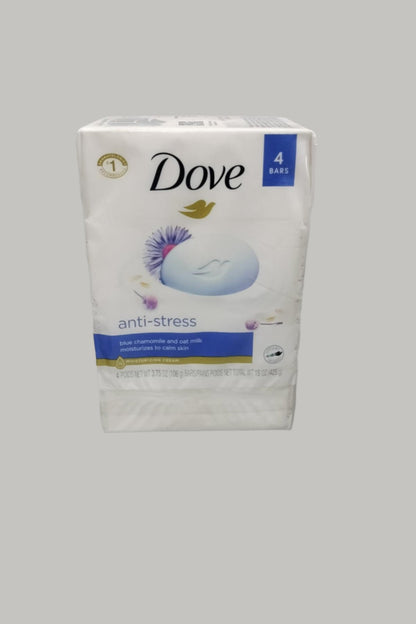 Dove Anti Stress Gentle Beauty Bar Soap Dry Skin Blue Chamomile & Oat Milk, 3.75 oz 4 Bars