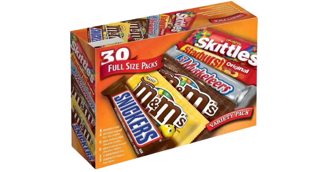 M&M'S, Snickers, 3 Musketeers, Skittles & Starburst Full Size Chocolate Candy Variety Mix