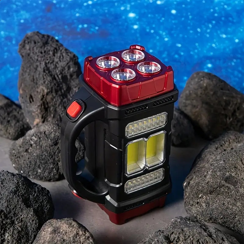 Versatile Solar-Powered Flashlight with 1500mAh Rechargeable Battery, USB Charging & Red Light - Perfect for Camping, Fishing & Outdoor Adventures