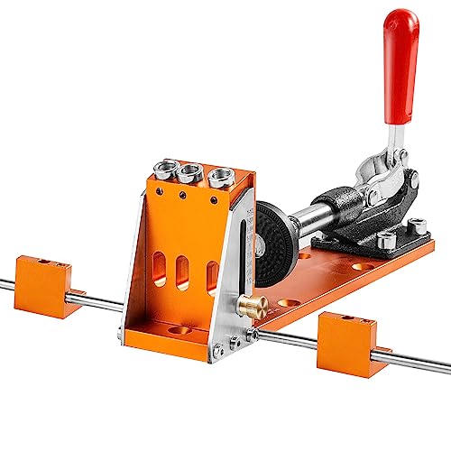 34 Pcs Pocket Hole Jig Kit, Adjustable Versatile Pocket Hole Jig with Toolbox,11" C-clamp, Fixture, Step Drills, Wrenches, Drill Stop Rings, Square Drive Bits