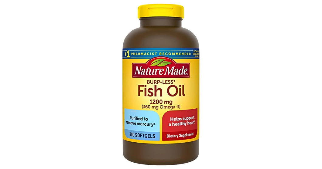 Nature Made Fish Oil 1200mg (360 Mg Omega-3) Burp-less 60 Softgels