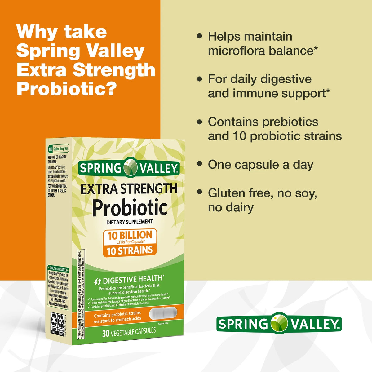 Spring Valley Extra-Strength Probiotic Vegetable Capsules, 30 Count