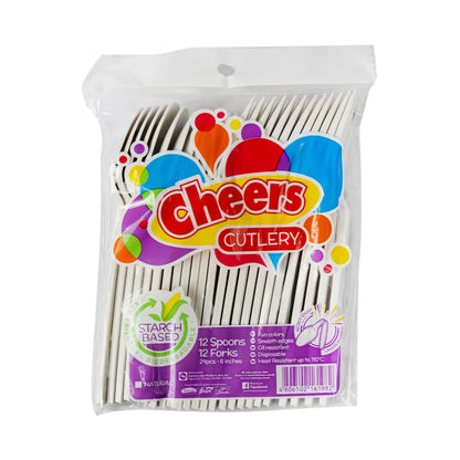 Cheers Starch Based Cutlery Spoon And Fork Natural 24's