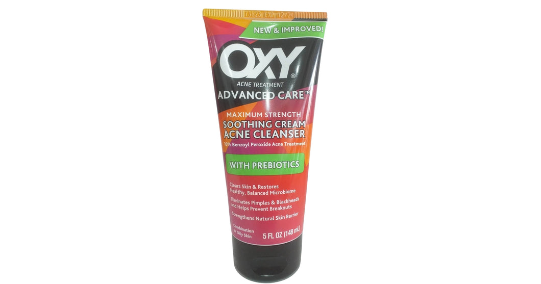 OXY Advanced Care Soothing Cream Acne Cleanser with Prebiotics, 5 fl oz Tube (48ml)
