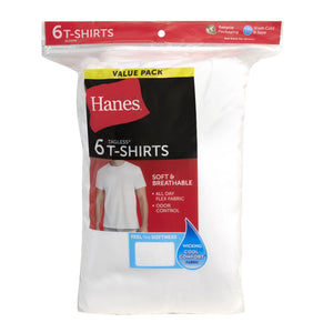 Hanes Men's Value Pack White Crew T-Shirt Undershirts, 6 Pack