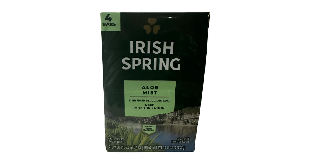 Irish Spring Aloe Mist Deodorant Bar Soap for Men, All Skin Types, 3.7 Ounce, 4 Bar Pack