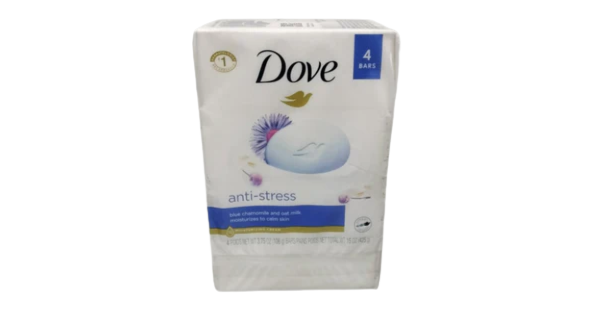 Dove Anti Stress Gentle Beauty Bar Soap Dry Skin Blue Chamomile & Oat Milk, 3.75 oz 4 Bars