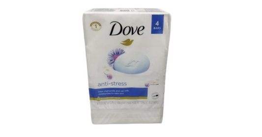 Dove Anti Stress Gentle Beauty Bar Soap Dry Skin Blue Chamomile & Oat Milk, 3.75 oz 4 Bars