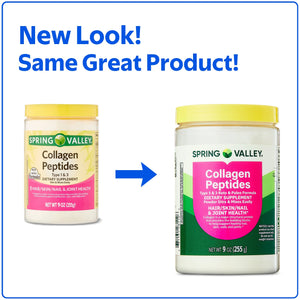 Spring Valley Collagen Peptides Type 1 & 3 Dietary Supplement Powder for Hair/Skin/Nails, 9 oz (255g)