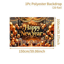 Load image into Gallery viewer, Happy New Year Banner Black Gold Backdrop
