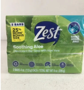 ZEST Soothing Aloe Deodorant 2 bar soap with aloe vera (226g) U.S.A