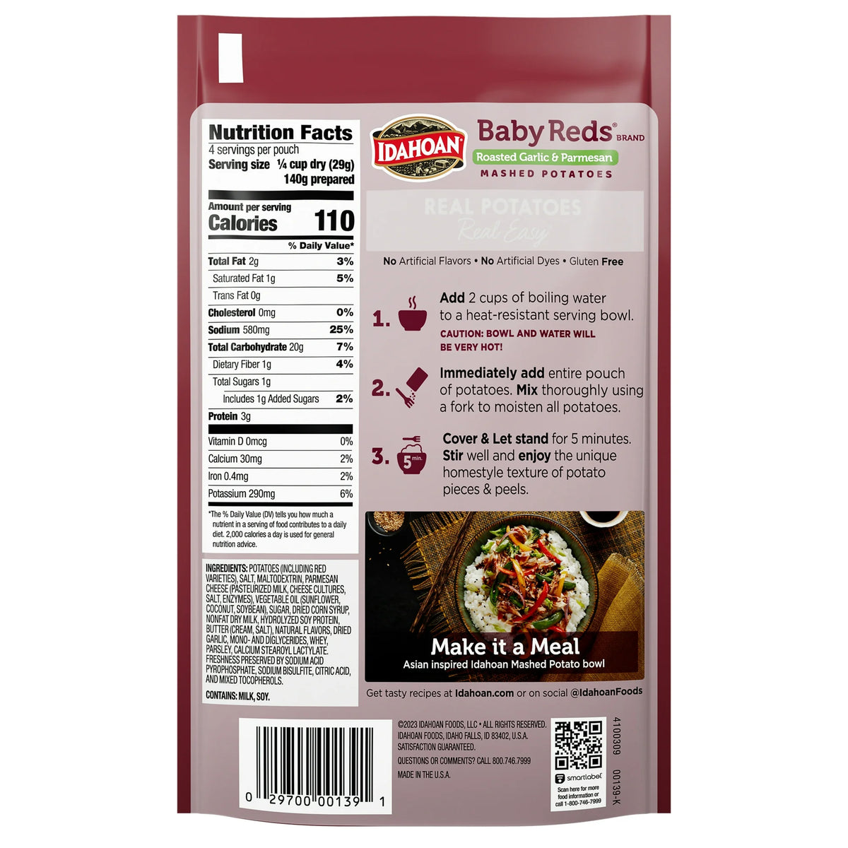 Idahoan Baby Reds Mashed Potatoes with Roasted Garlic & Parmesan Side Dish, 4.1 oz