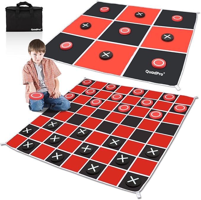 Checkers Board Game & Tic Tac Toe Game Set,
