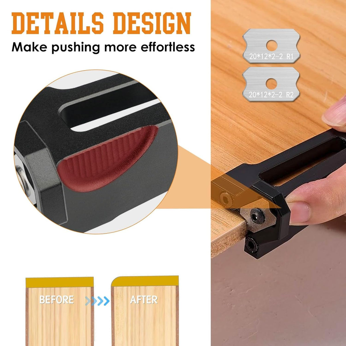 Chamfering Edge Band Trimmer,Adjustable Edge Banding Trimmer,veneers,Hand Planer,Edge Banding Tools.(Handle + R1, R2 Blade)