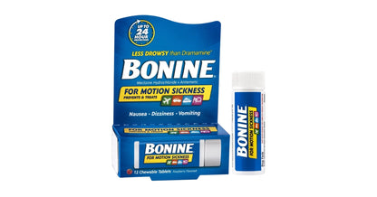Bonine Motion Sickness and Nausea Relief Travel Pack, Chewable Tablets, Raspberry, 12 Ct