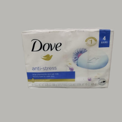 Dove Anti Stress Gentle Beauty Bar Soap Dry Skin Blue Chamomile & Oat Milk, 3.75 oz 4 Bars