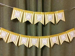happy birthday with stripes letters banner