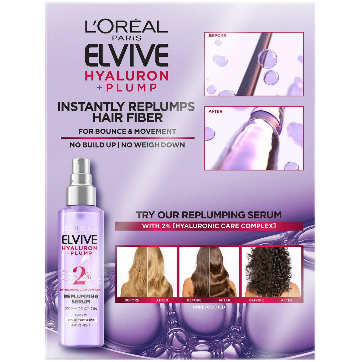 L'Oreal Paris Elvive Hyaluron Plump Squeeze Hydrating Shampoo Conditioner Kit, 72Hr Intense Moisture