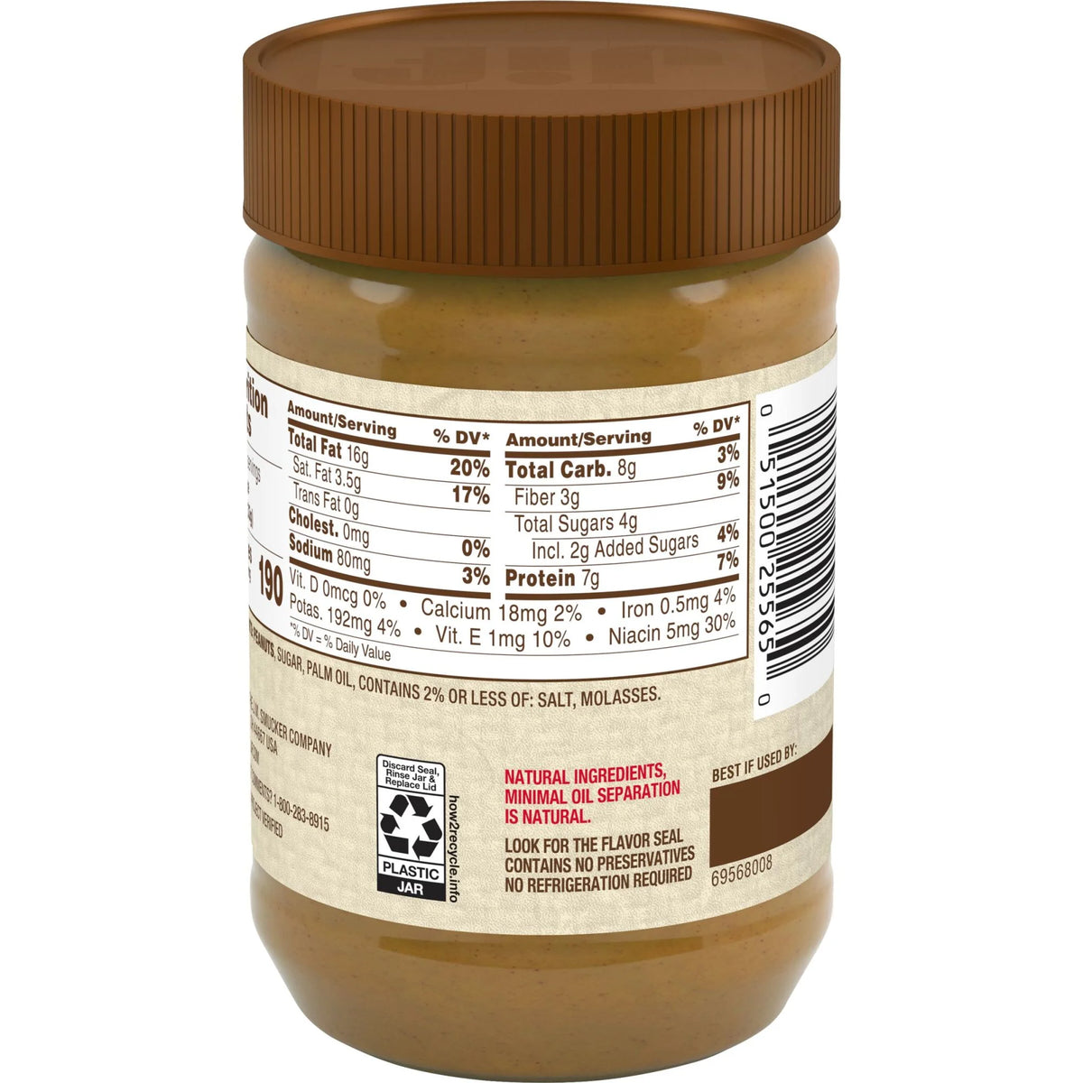 Jif Natural Creamy Peanut Butter Spread, 16-Ounce Jar 454g