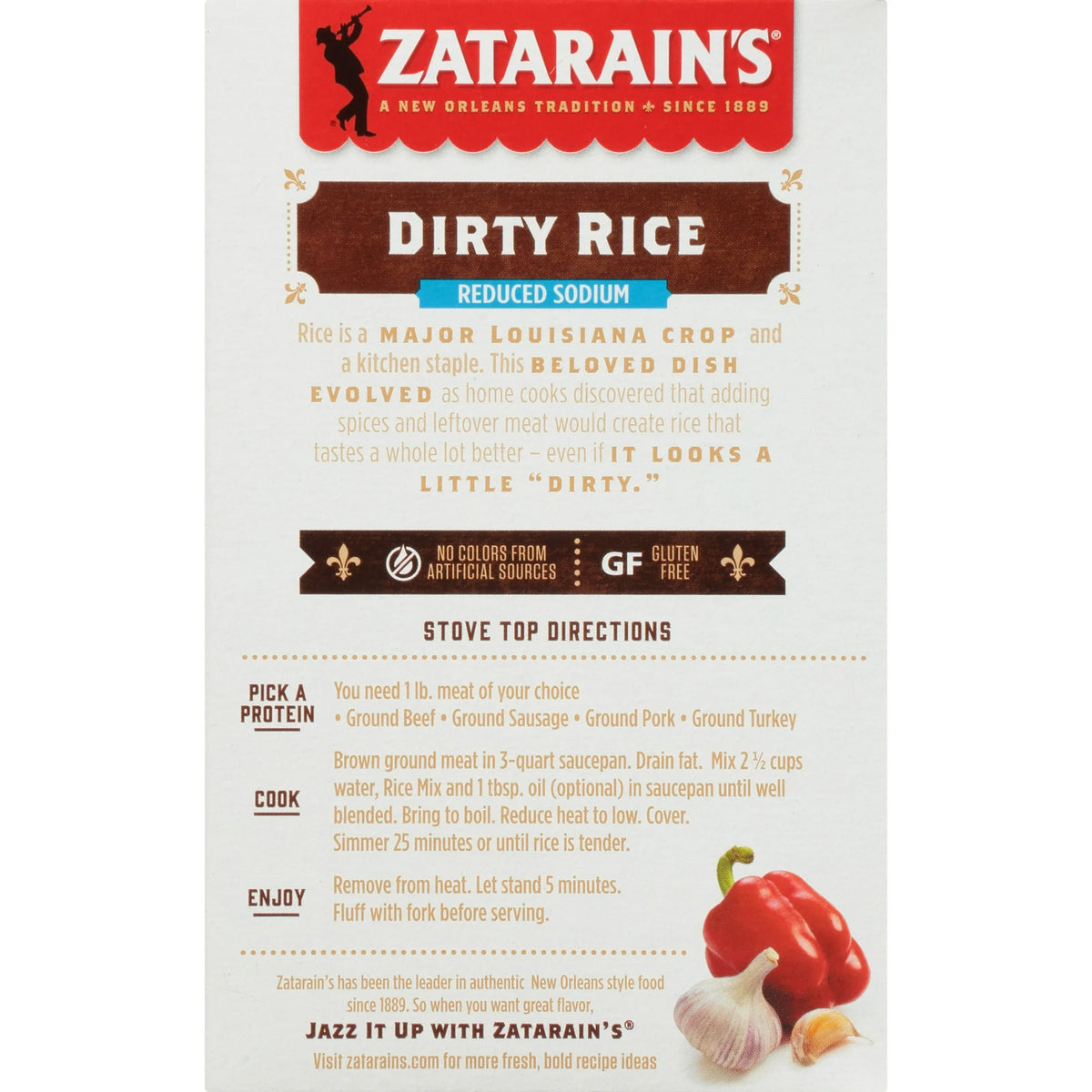 Zatarain's No Artificial Flavors Gluten Free Reduced Sodium Dirty Rice, 8 oz Box