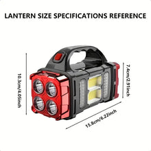 Load image into Gallery viewer, Versatile Solar-Powered Flashlight with 1500mAh Rechargeable Battery, USB Charging &amp; Red Light - Perfect for Camping, Fishing &amp; Outdoor Adventures
