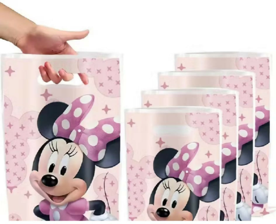 10-40pcs Minnie Mouse Party favor gift bags plastic candy bags Handle girls loot bags
