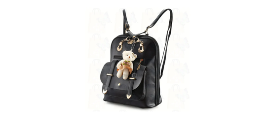 Women Fashionable Backpack Cute Bear Pendant PU Leather Girls Schoolbag Casual Daypack Adjustable Shoulder Straps