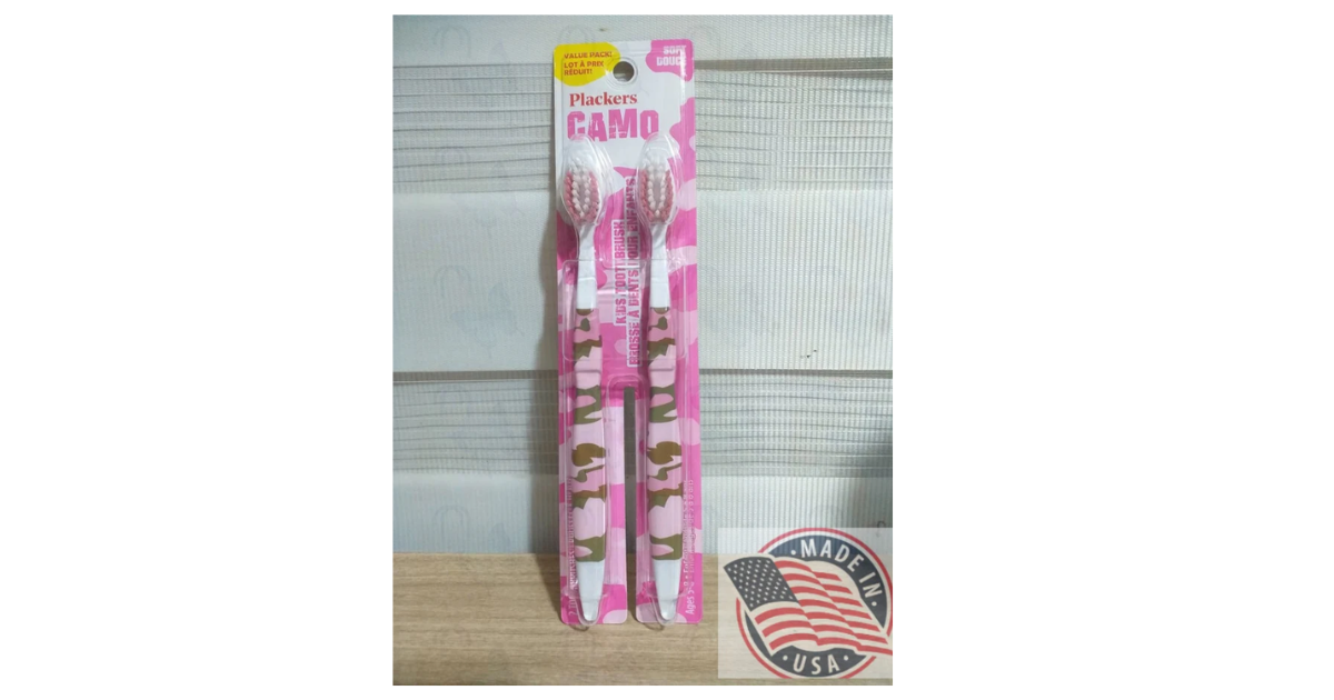 Plackers Camouflage 2-Pack Soft Toothbrushes For Kids Value Pack (PINK CAMO)