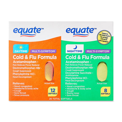 Equate Daytime & Nighttime Cold & Flu Softgels, 20 Count