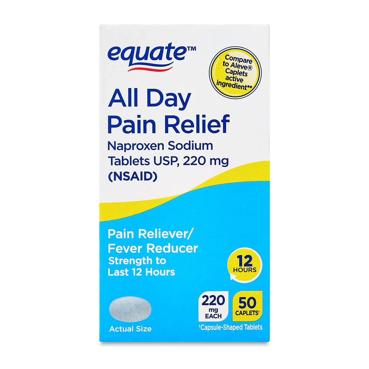 Equate All Day Pain Relief Naproxen Sodium Caplets, 220 mg, 50 Count