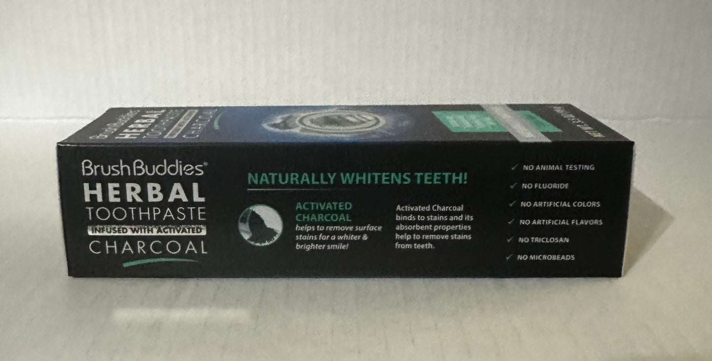 Brush Buddies Charcoal Infused Herbal Toothpaste, 3.5-oz. Tubes