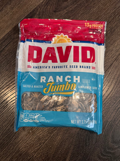David Original Jumbo Sunflower Seeds, 3.75 oz. Bags 106g  Made in USA