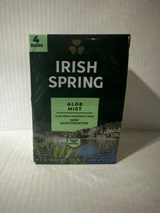 Irish Spring Aloe Mist Deodorant Bar Soap for Men, All Skin Types, 3.7 Ounce, 4 Bar Pack