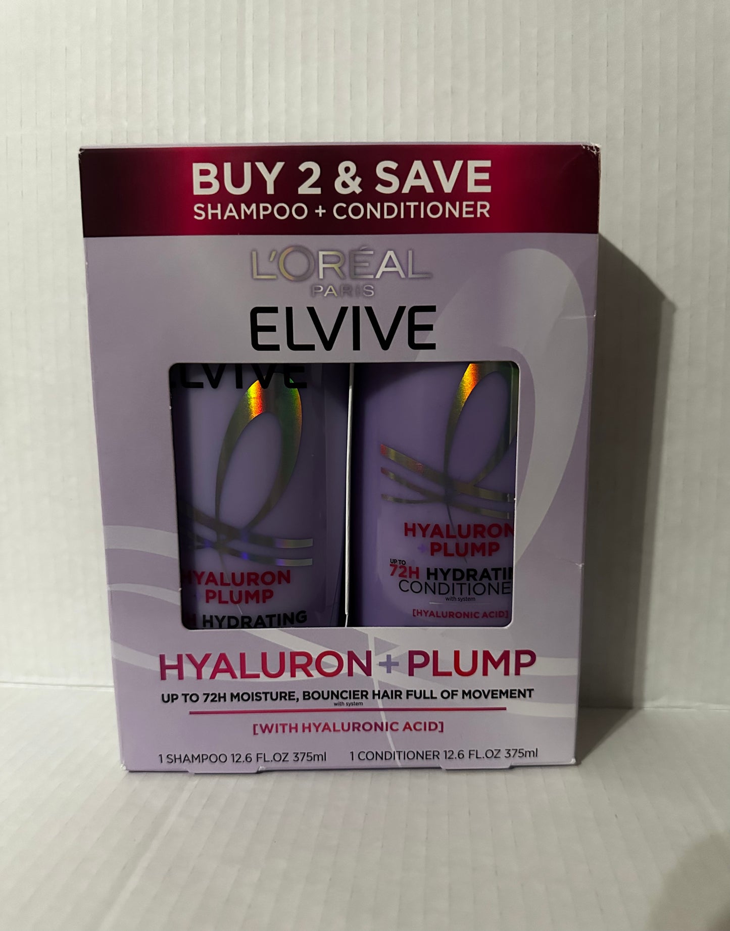 L'Oreal Paris Elvive Hyaluron Plump Squeeze Hydrating Shampoo Conditioner Kit, 72Hr Intense Moisture