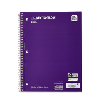 PEN + GEAR College Rule 1-Subject Notebook, 10.5" x 8", Purple, 70 Sheets