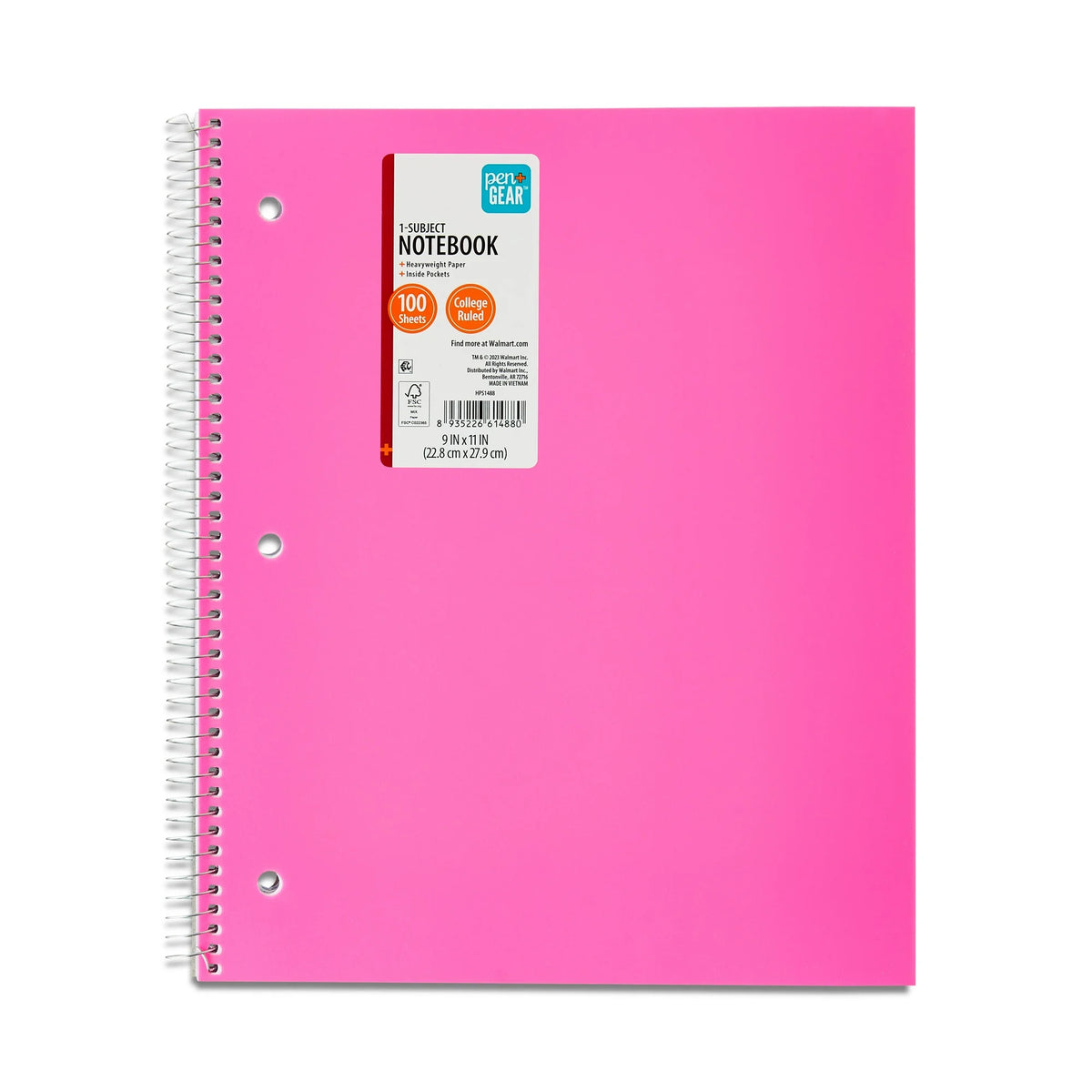 Pen+Gear College Ruled Poly 1-Subject Notebook with Inside Pockets, 9" x 11", 100 Heavyweight Sheets