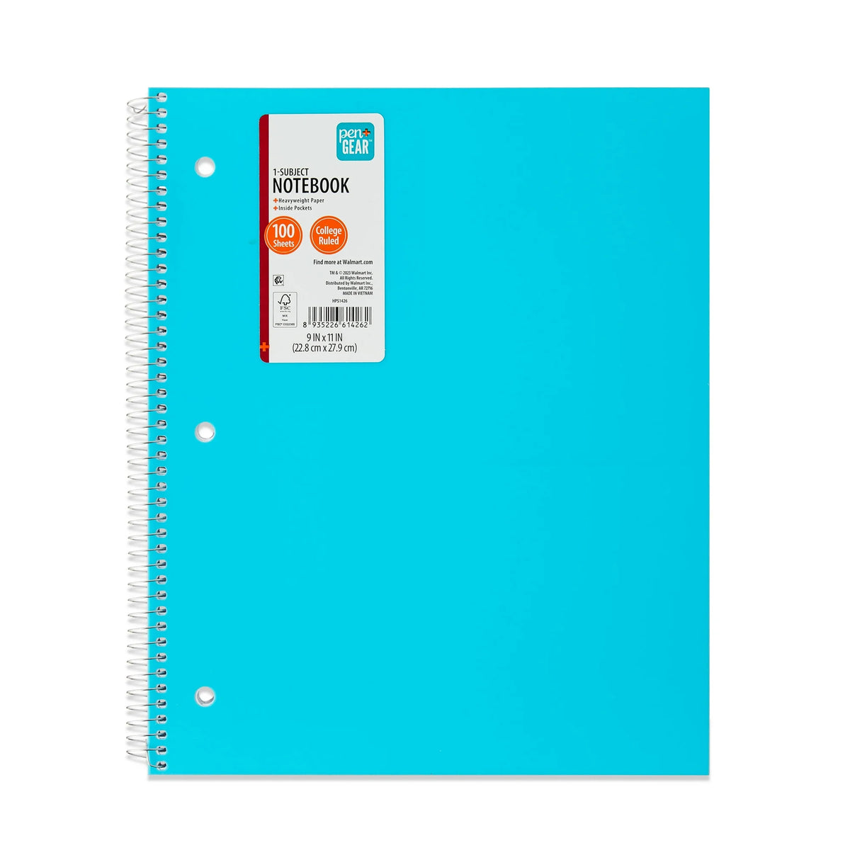 Pen+Gear College Ruled Poly 1-Subject Notebook with Inside Pockets, 9" x 11", 100 Heavyweight Sheets