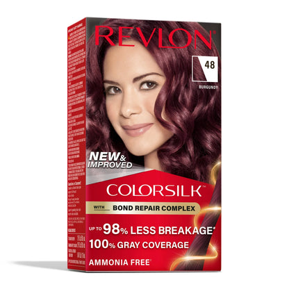 Revlon ColorSilk Permanent Hair Color, Bond Repair Complex, 48 Burgundy, 1 pack