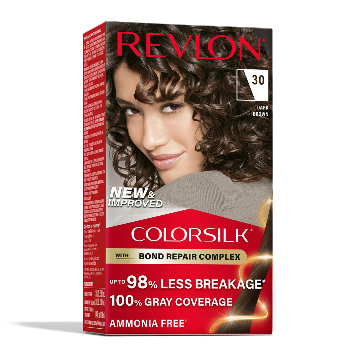 Revlon ColorSilk Permanent Hair Color, Bond Repair Complex, 30 Dark Brown, 1 pack