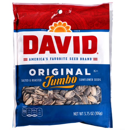 David Original Jumbo Sunflower Seeds, 3.75 oz. Bags 106g  Made in USA