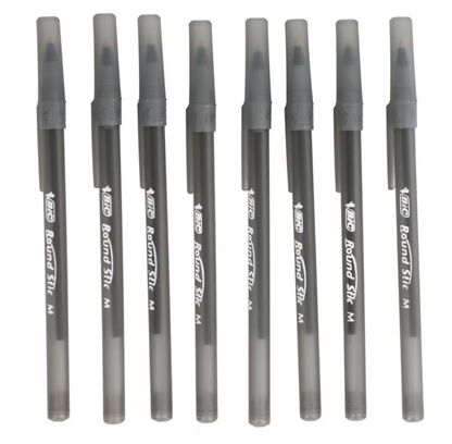 BIC Round Stic Xtra Life Ballpoint Pens, Medium Point (1.0mm), Black, 8-ct. Pack