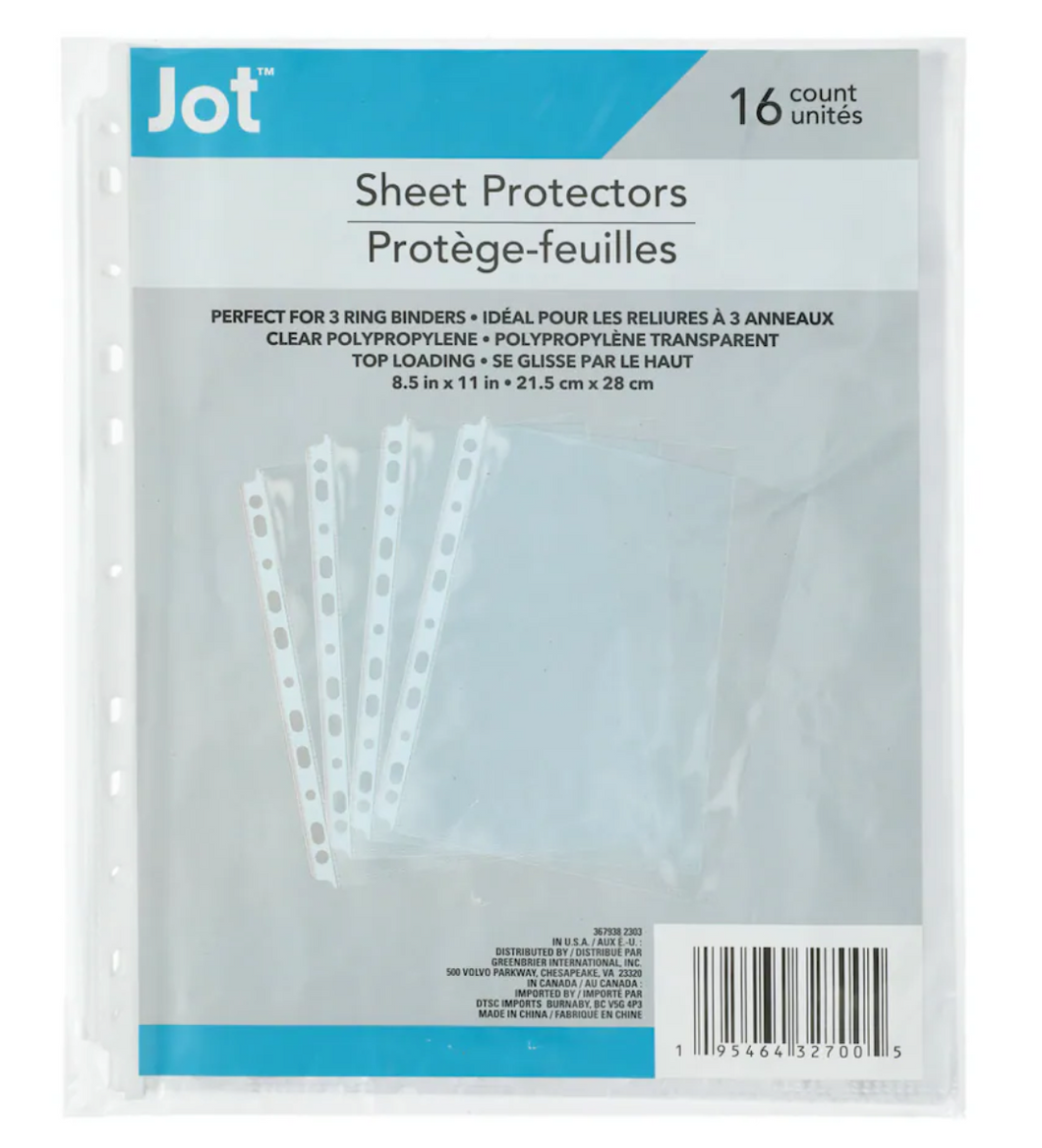 16-ct. Jot Sheet Protectors