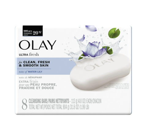 Olay Ultra Fresh Cleansing Bar Soap, Water Lily, 4 oz, 8 Count