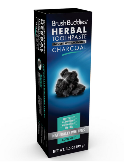 Brush Buddies Charcoal Infused Herbal Toothpaste, 3.5-oz. Tubes