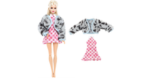 Load image into Gallery viewer, Doll Outfit Soft Fur Coat + Daily Party Colorful Dress
