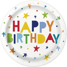 Load image into Gallery viewer, Stars Happy Birthday Disposable Paper Plates, 9&quot;, Multicolor, 10 Pieces, by Way To Celebrate
